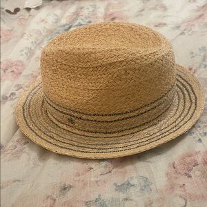 Ralph Lauren Tan Straw Hat with Navy/Blue Accents